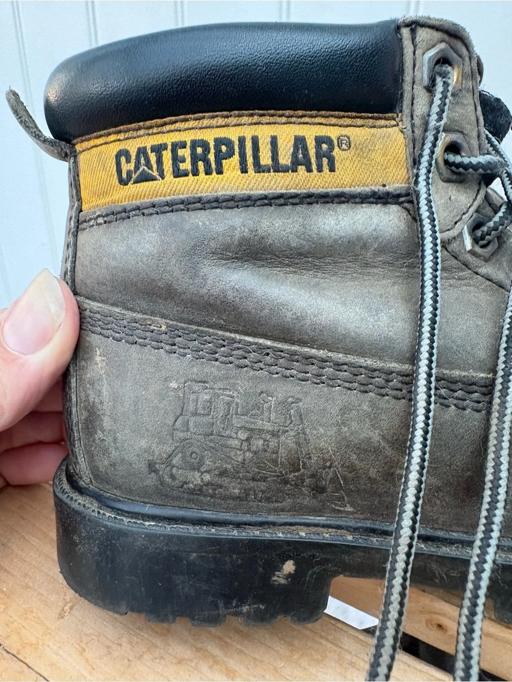 Caterpillar Olive Brown Leather Lace-Up Work Boots with Yellow Logo